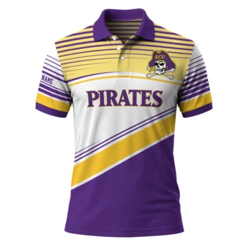East Carolina Pirates Polo Shirt Customized Slanted Stripes Purple White Best Selling