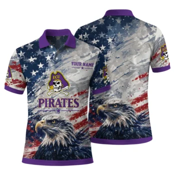 East Carolina Pirates Polo Shirt Customized Star Brushstrokes Purple Blue Fashion Forward