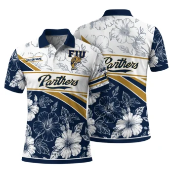 Fiu Panthers Polo Shirt Personalized Floral Angles Blue White Fashion Forward