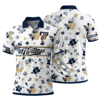 Fiu Panthers Polo Shirt Personalized Floral Pinstripe Blue White Fashion Forward