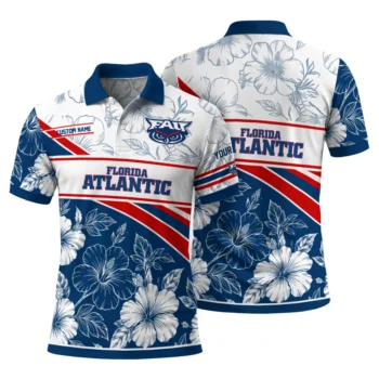 Florida Atlantic Owls Polo Shirt Customized Floral Angles Blue White Fashion Forward