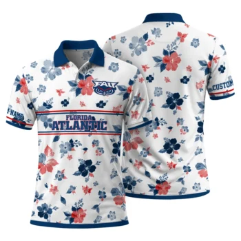 Florida Atlantic Owls Polo Shirt Customized Floral Pinstripe Blue White Fashion Forward