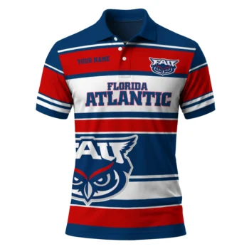 Florida Atlantic Owls Polo Shirt Customized Horizontal Blocks Blue Best Selling