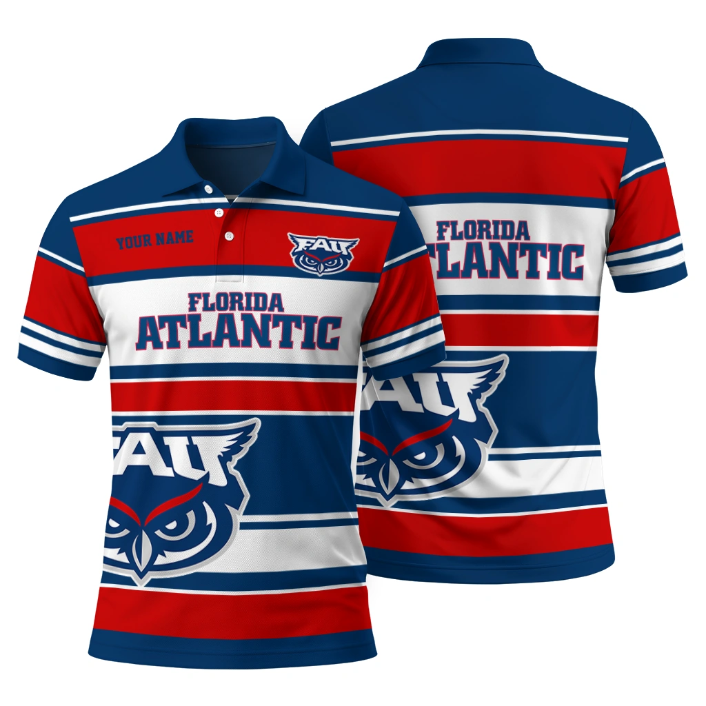 Florida Atlantic Owls Polo Shirt Customized Horizontal Blocks Blue Fashion Forward Florida Atlantic Owls Polo Shirt Customized Horizontal Blocks Blue Fashion Forward