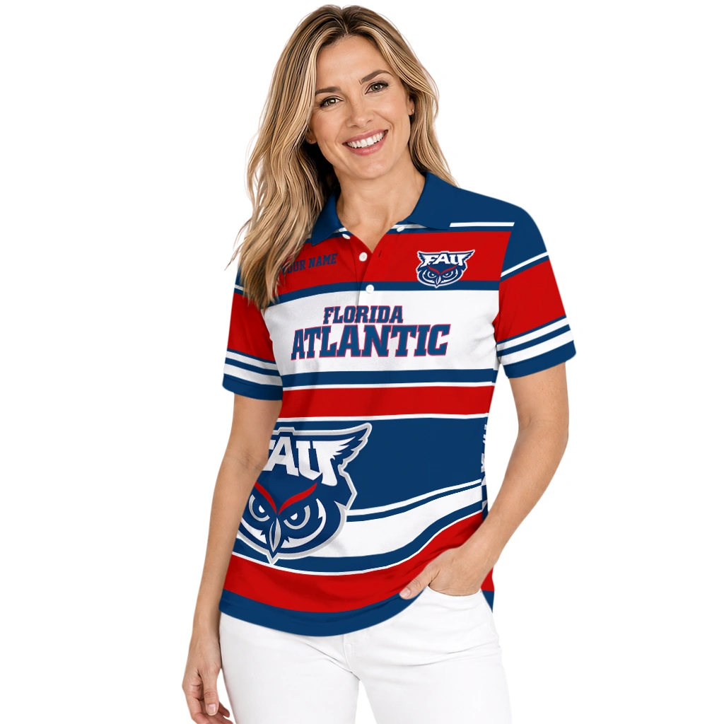 Florida Atlantic Owls Polo Shirt Customized Horizontal Blocks Blue Latest Model Florida Atlantic Owls Polo Shirt Customized Horizontal Blocks Blue Latest Model