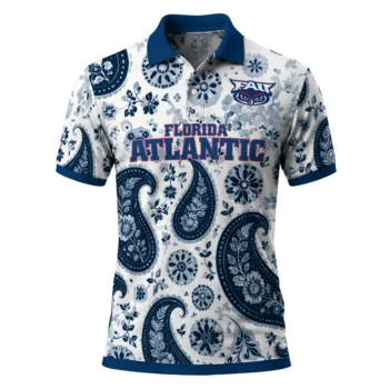 Florida Atlantic Owls Polo Shirt Customized Paisley Florals Blue White Best Selling