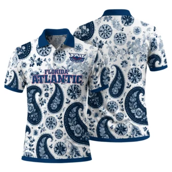 Florida Atlantic Owls Polo Shirt Customized Paisley Florals Blue White Fashion Forward