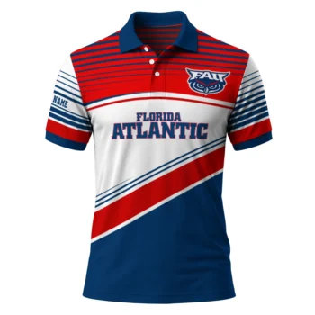 Florida Atlantic Owls Polo Shirt Customized Slanted Stripes Blue White Best Selling