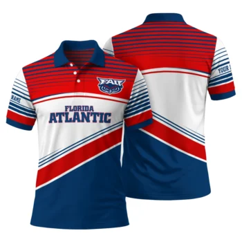 Florida Atlantic Owls Polo Shirt Customized Slanted Stripes Blue White Fashion Forward