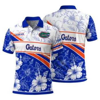 Florida Gators Polo Shirt Custom Floral Angles Blue White Fashion Forward
