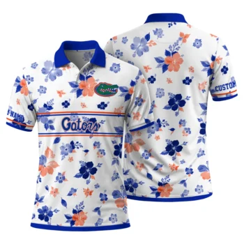 Florida Gators Polo Shirt Custom Floral Pinstripe Blue White Fashion Forward
