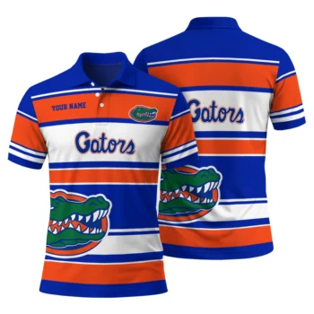 Florida Gators Polo Shirt Custom Horizontal Blocks Blue Fashion Forward