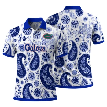 Florida Gators Polo Shirt Custom Paisley Florals Blue White Fashion Forward