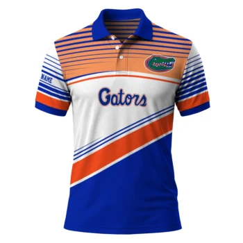 Florida Gators Polo Shirt Custom Slanted Stripes Blue White Best Selling