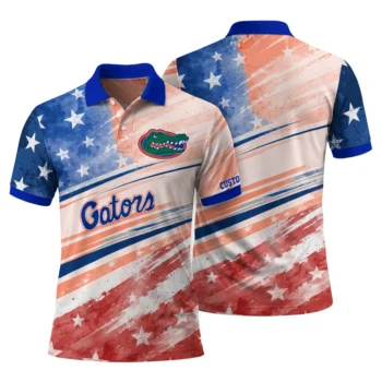 Florida Gators Polo Shirt Custom Star Stripes Red Blue Fashion Forward