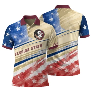 Florida State Seminoles Polo Shirt Customized Star Stripes Red Blue Fashion Forward