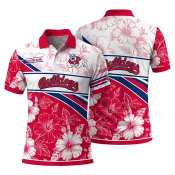 Fresno State Bulldogs Polo Shirt Custom Floral Angles Red White Fashion Forward