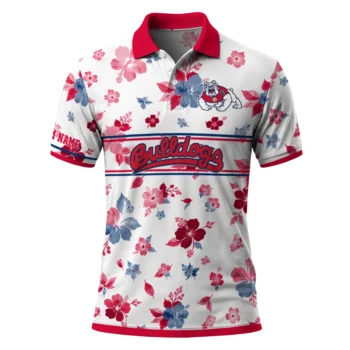 Fresno State Bulldogs Polo Shirt Custom Floral Pinstripe Red White Best Selling