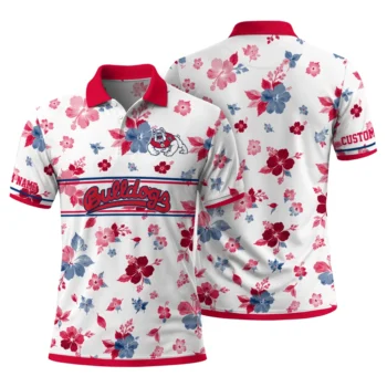 Fresno State Bulldogs Polo Shirt Custom Floral Pinstripe Red White Fashion Forward