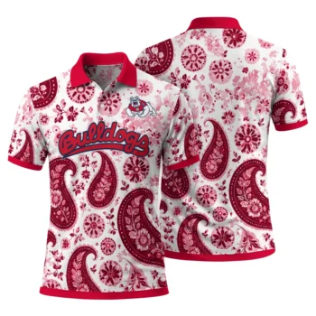 Fresno State Bulldogs Polo Shirt Custom Paisley Florals Red White Fashion Forward