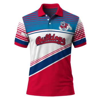 Fresno State Bulldogs Polo Shirt Custom Slanted Stripes Red White Best Selling