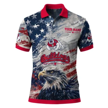 Fresno State Bulldogs Polo Shirt Custom Star Brushstrokes Red Blue Best Selling