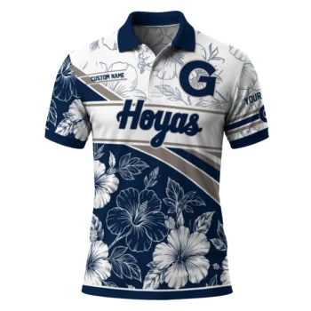 Georgetown Hoyas Polo Shirt Customized Floral Angles Blue White Best Selling