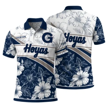 Georgetown Hoyas Polo Shirt Customized Floral Angles Blue White Fashion Forward