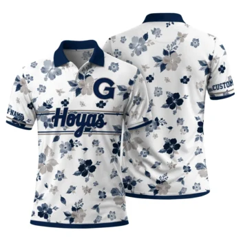 Georgetown Hoyas Polo Shirt Customized Floral Pinstripe Blue White Fashion Forward