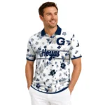 Georgetown Hoyas Polo Shirt Customized Floral Pinstripe Blue White Best Selling