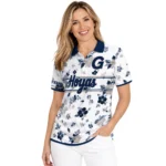 Georgetown Hoyas Polo Shirt Customized Floral Pinstripe Blue White Best Selling