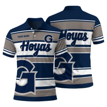 Georgetown Hoyas Polo Shirt Customized Horizontal Blocks Blue Fashion Forward