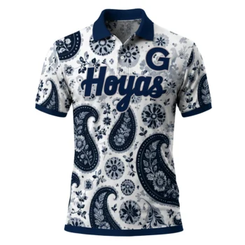 Georgetown Hoyas Polo Shirt Customized Paisley Florals Blue White Best Selling