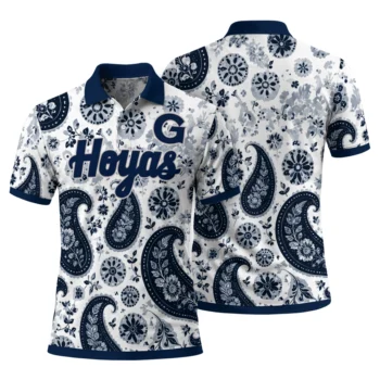 Georgetown Hoyas Polo Shirt Customized Paisley Florals Blue White Fashion Forward