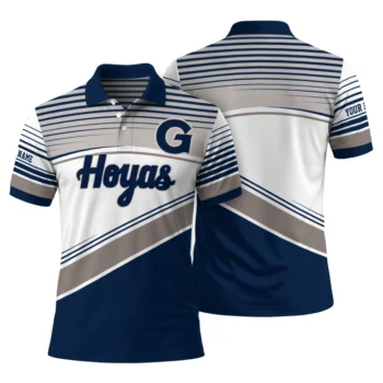 Georgetown Hoyas Polo Shirt Customized Slanted Stripes Blue White Fashion Forward
