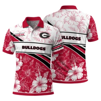 Georgia Bulldogs Polo Shirt Personalized Floral Angles Red White Fashion Forward
