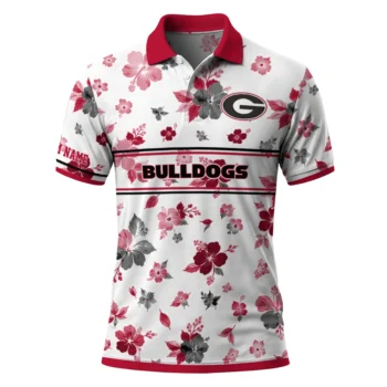 Georgia Bulldogs Polo Shirt Personalized Floral Pinstripe Red White Best Selling
