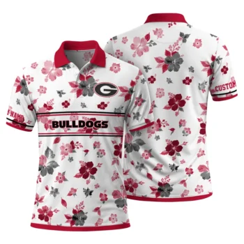 Georgia Bulldogs Polo Shirt Personalized Floral Pinstripe Red White Fashion Forward