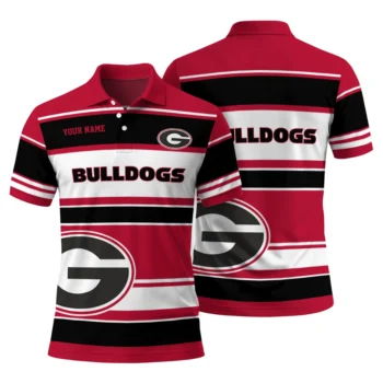 Georgia Bulldogs Polo Shirt Personalized Horizontal Blocks Red Fashion Forward