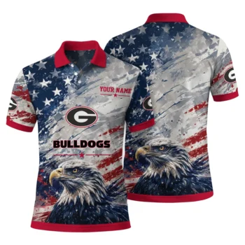 Georgia Bulldogs Polo Shirt Personalized Star Brushstrokes Red Blue Fashion Forward