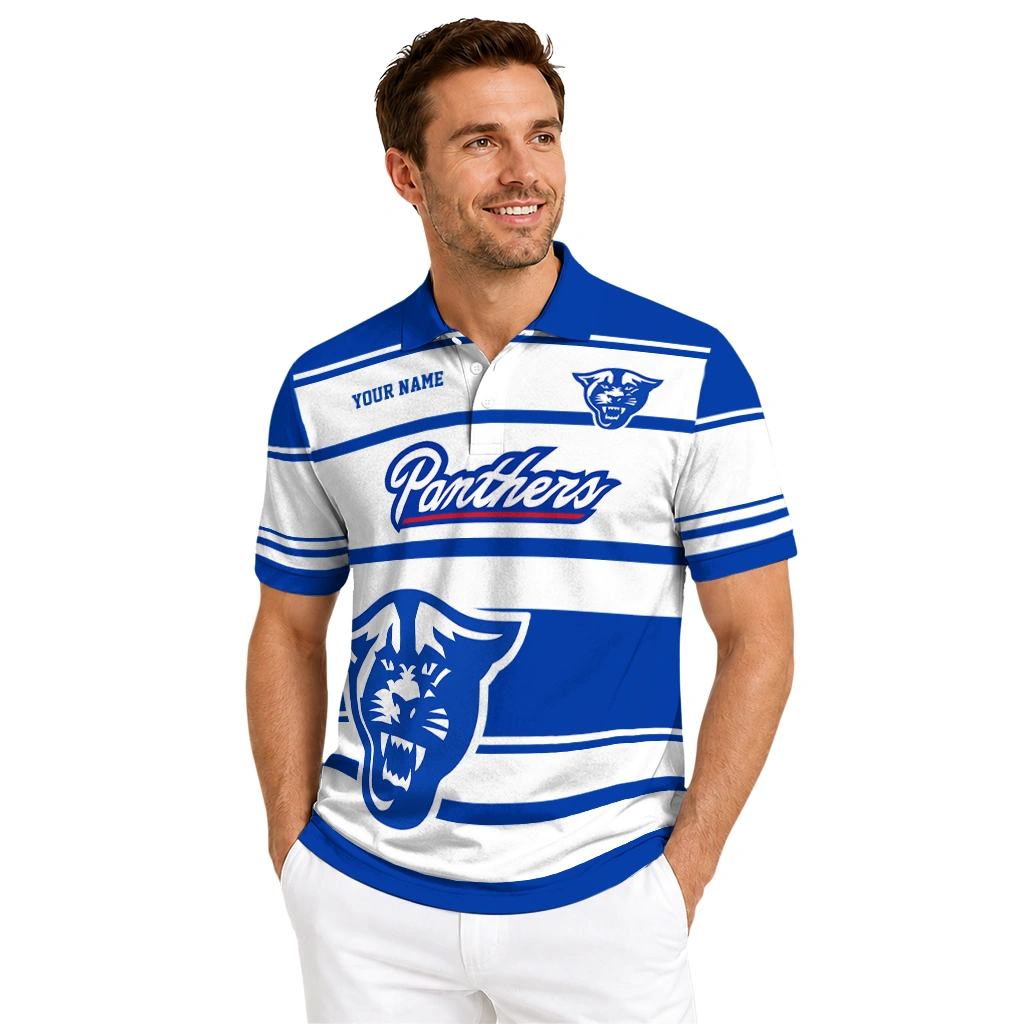 Georgia State Panthers Polo Shirt Customized Horizontal Blocks Blue High Quality Georgia State Panthers Polo Shirt Customized Horizontal Blocks Blue High Quality