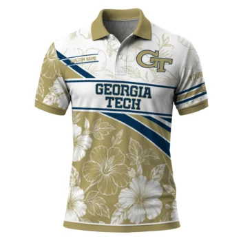 Georgia Tech Yellow Jackets Polo Shirt Custom Floral Angles Gold White Best Selling