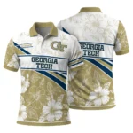 Georgia Tech Yellow Jackets Polo Shirt Custom Floral Angles Gold White Best Selling
