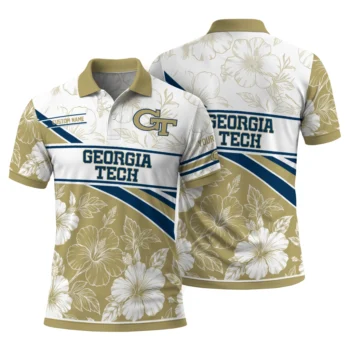 Georgia Tech Yellow Jackets Polo Shirt Custom Floral Angles Gold White Fashion Forward