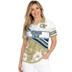 Georgia Tech Yellow Jackets Polo Shirt Custom Floral Angles Gold White Best Selling