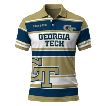 Georgia Tech Yellow Jackets Polo Shirt Custom Horizontal Blocks Gold Best Selling