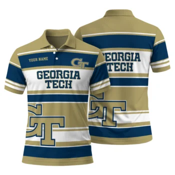 Georgia Tech Yellow Jackets Polo Shirt Custom Horizontal Blocks Gold Fashion Forward