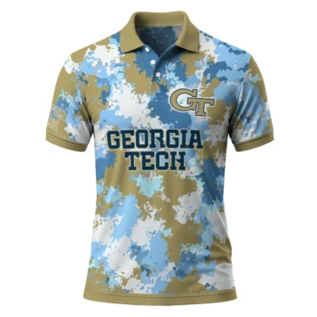 Georgia Tech Yellow Jackets Polo Shirt Custom Pixel Camo Gold Best Selling