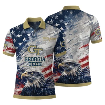 Georgia Tech Yellow Jackets Polo Shirt Custom Star Brushstrokes Gold Blue Fashion Forward