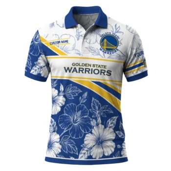 Golden State Warriors Polo Shirt - Personalized Floral Angles Blue White